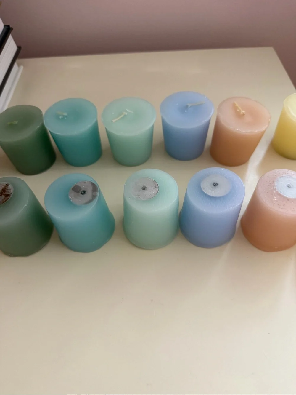 NEW Votive Candles Set of 12 Pastel Colors Unscented Boxed Pillar 2” Tall